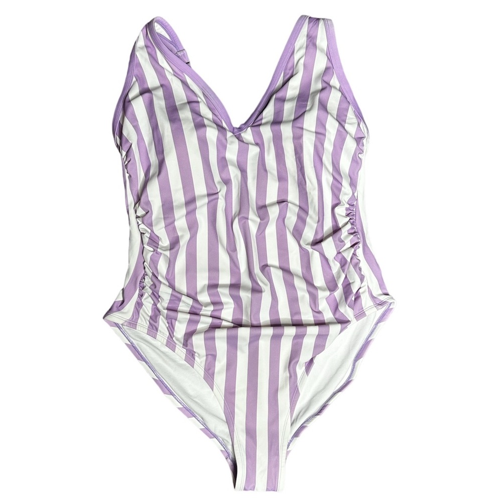 Kona sol women’s purple and white stripe one piece plus size swimsuit size 18W